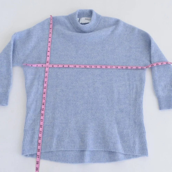 Selected Femme Light Blue  Mockneck Drop Shoulder 39% Wool Sweater XS - Picture 4 of 12